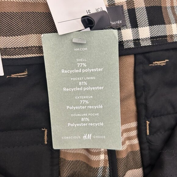 H&M Women's Chino Pants Size 31 Beige Plaid Relaxed Fit Mid Rise Pockets NWT - Picture 3 of 16
